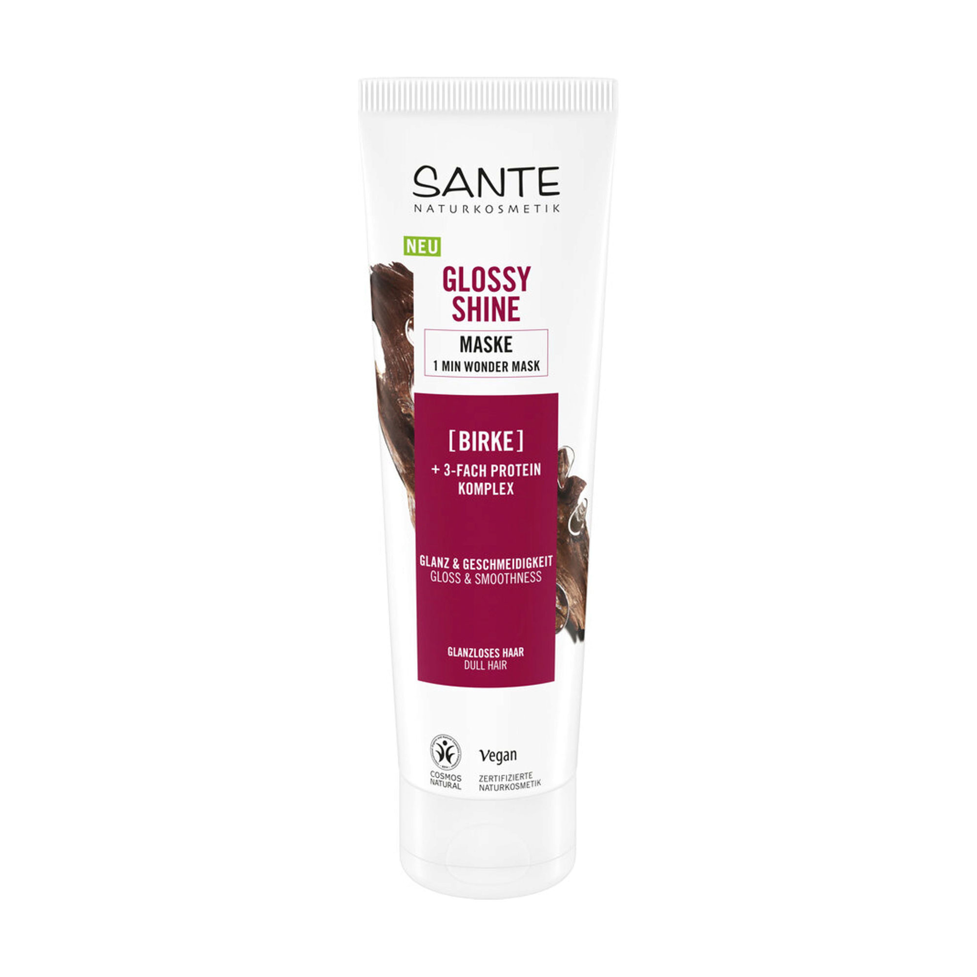 Уцінка! Біомаска Sante Glossy Shine Mask для блиску волосся, з протеїновим комплексом та березовим листям, 150 мл
